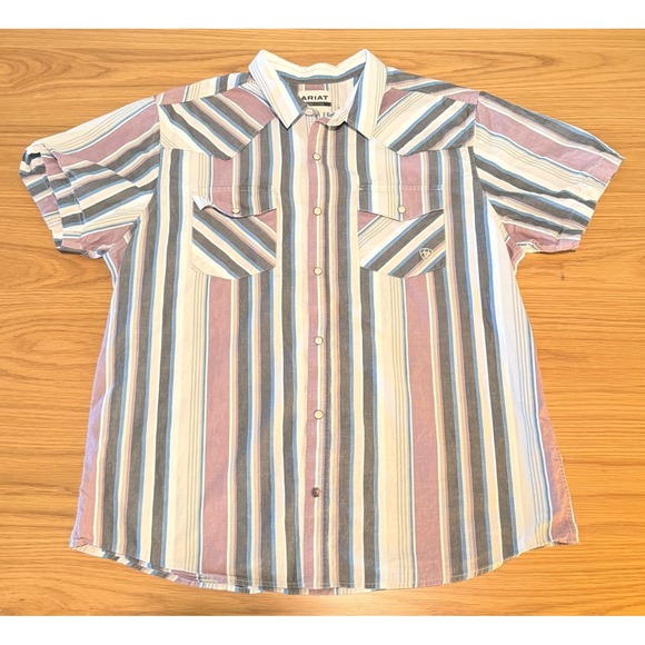 Ariat Other - Ariat Men XL Retro Fitted Western Pearl Snap Shirt Short Sleeve Striped Multi
